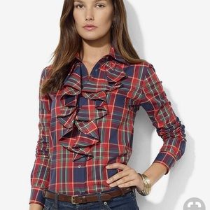 Lauren Ralph Lauren Holiday Plaid Ruffle Top